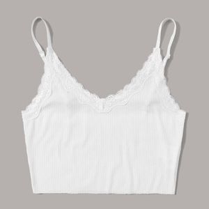 White Lace Ribbed Crop Cami Top